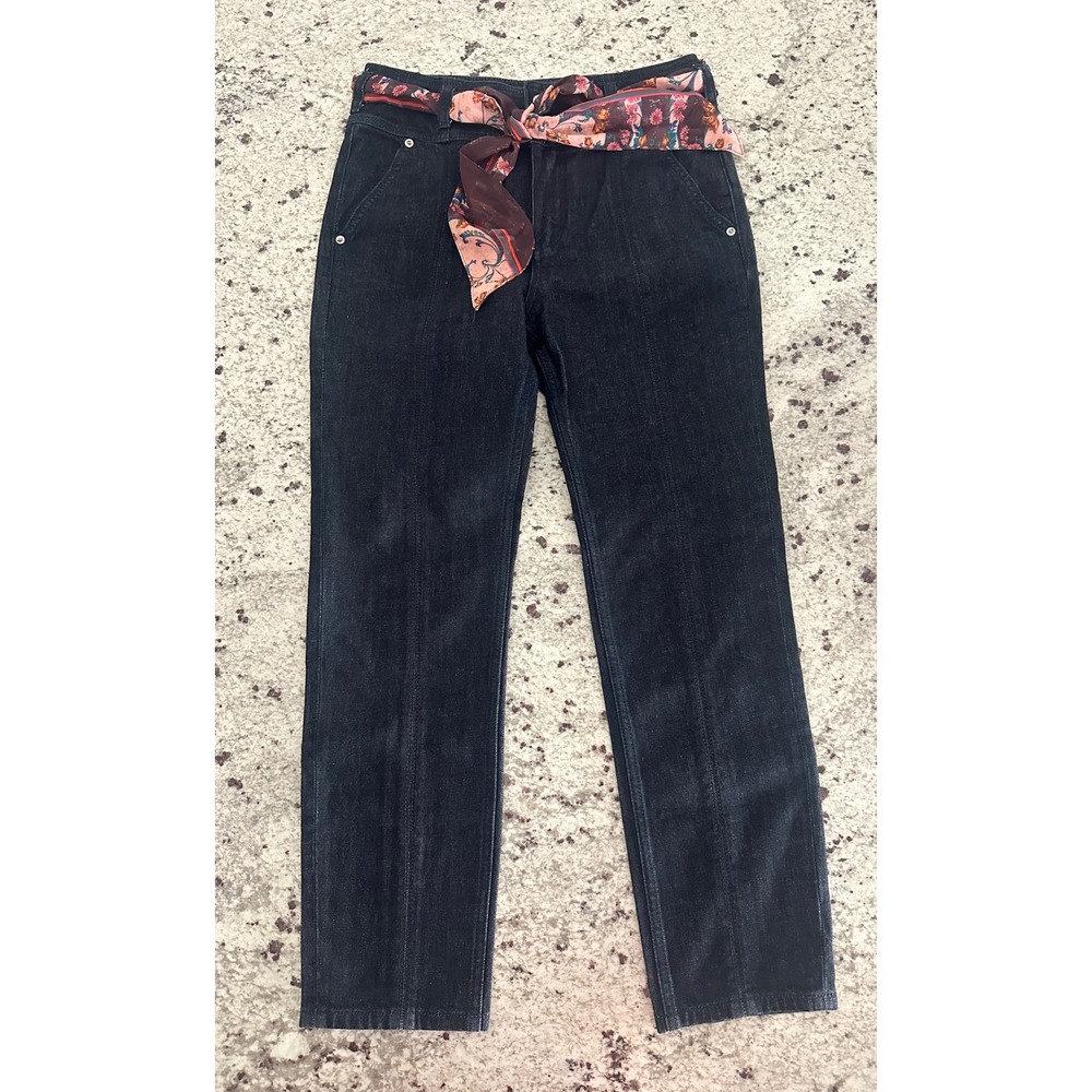 Pilcro & the Letterpress Dark Wash High Rise Straight Jeans w/ Scarf Belt 28